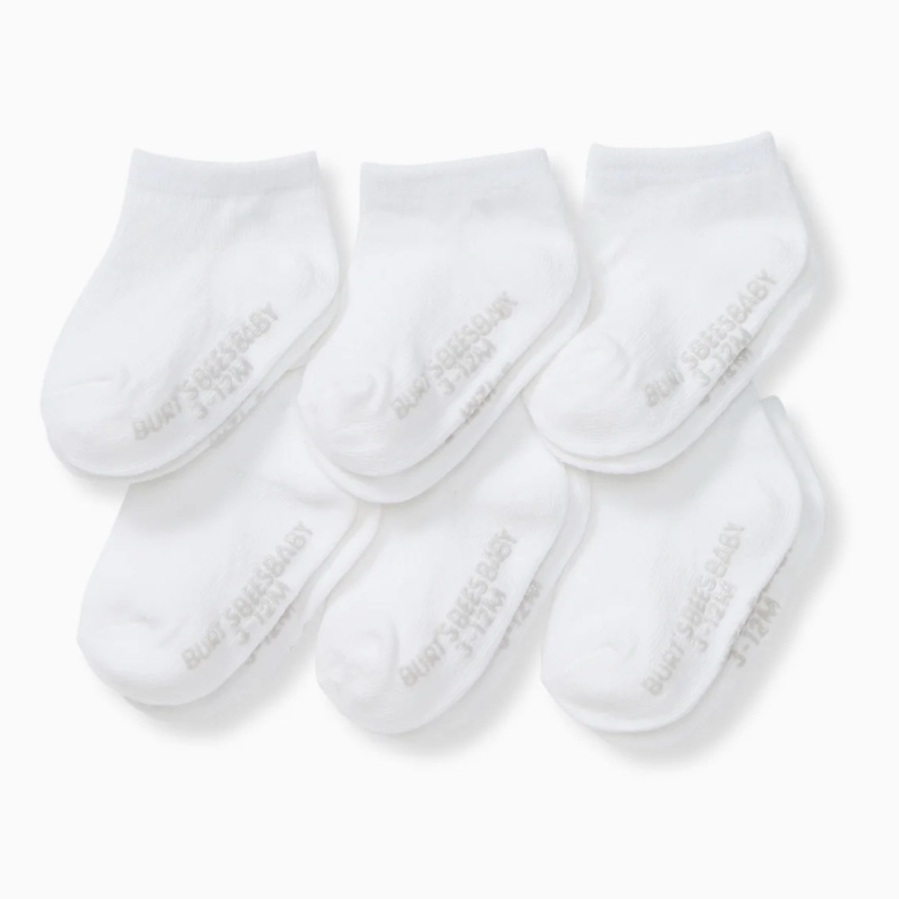 Burt's Bees Solid Organic Cotton Ankle Socks 6 pack (White ; 12-24 months)